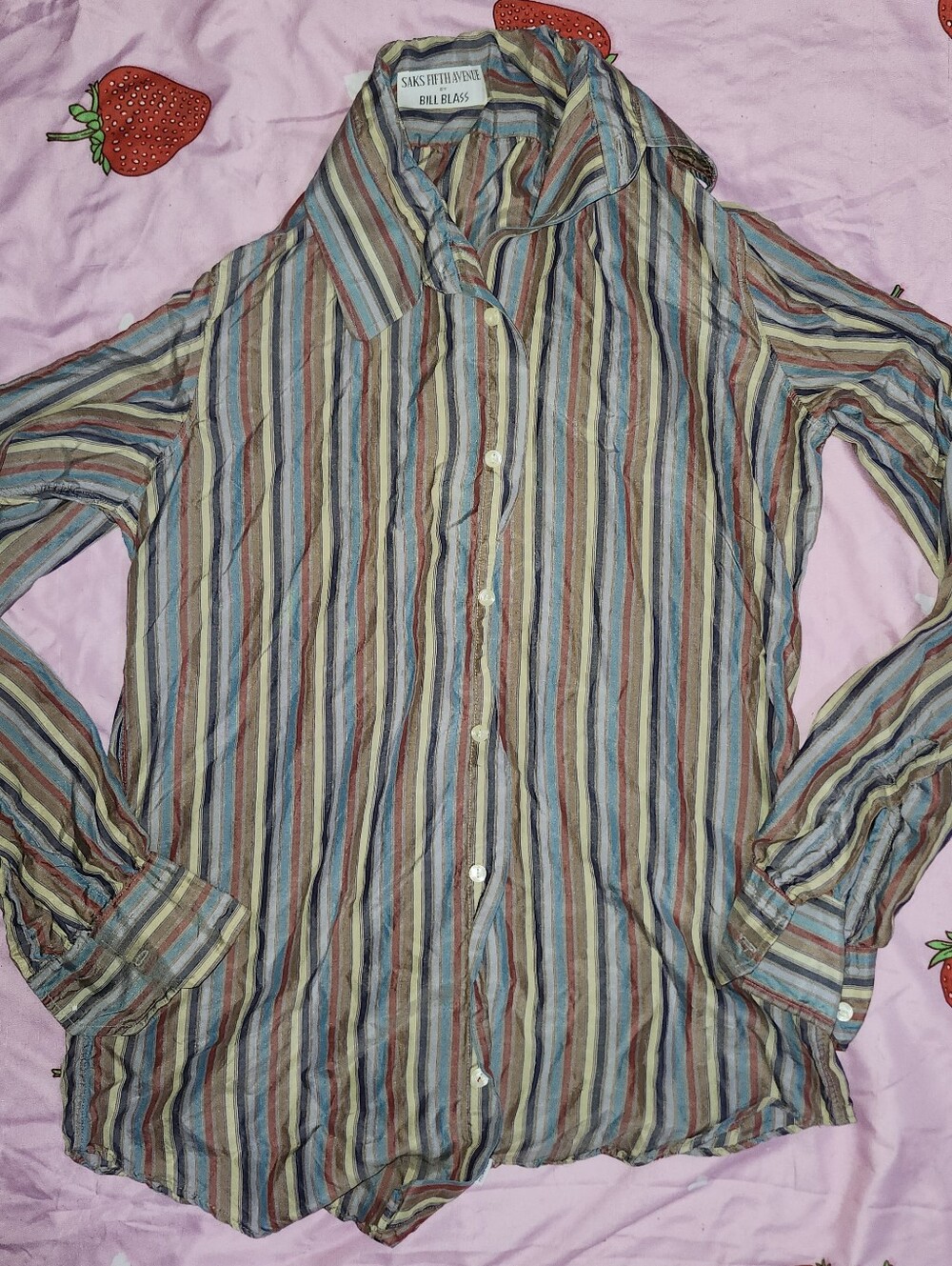 Men's size medium Saks Fifth Avenue Bill Blass striped button-up shirt 100% Silk